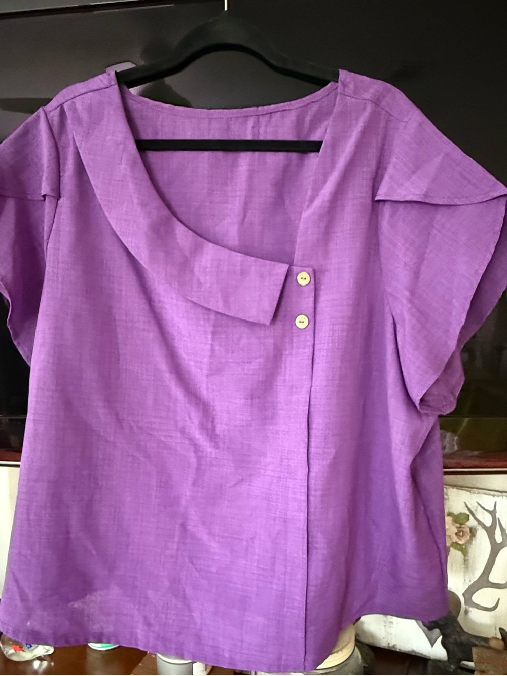 SHEIN - Purple Short-Sleeve Women's Top with Asymmetric Collar